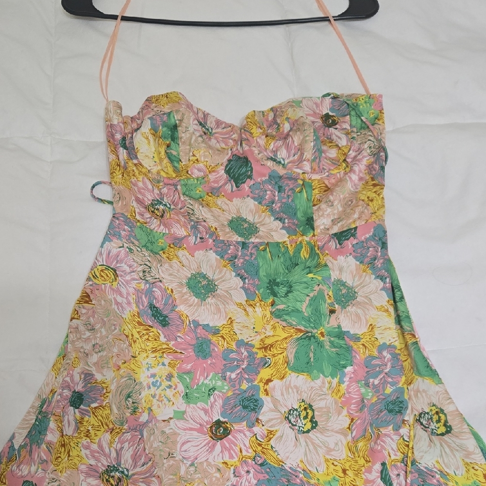 Astr Floral Strapless Dress with Pink and Green